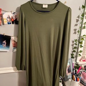 Olive green midi dress, open back